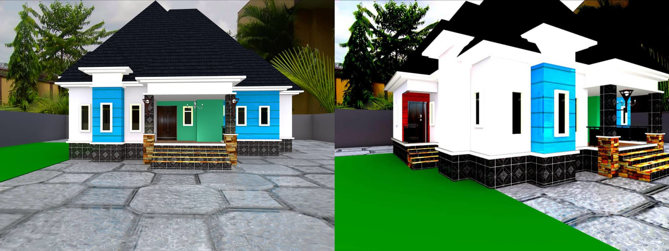 Bungalow elevation comparison renders