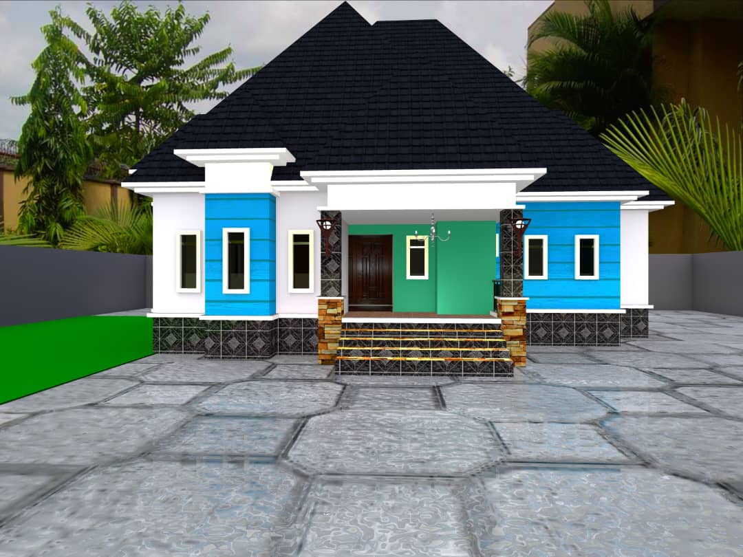 Blue and white bungalow front