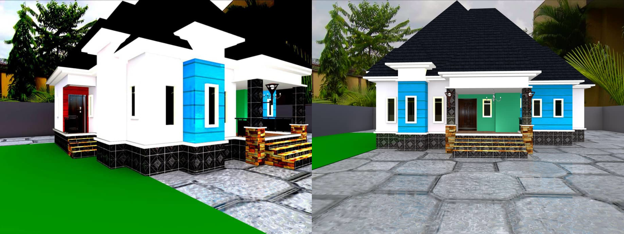 Mansion elevation comparison renders